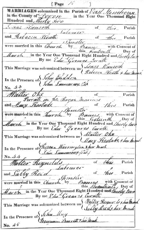 Marriage Entry Reynolds Walter Reed Sally